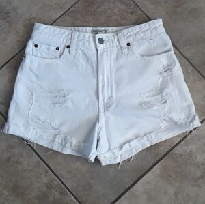 Abercrombie & Fitch White Jean Shorts Distressed High-Waisted